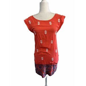 THML Embroidered Short Dress Orange Zip Back Size XS